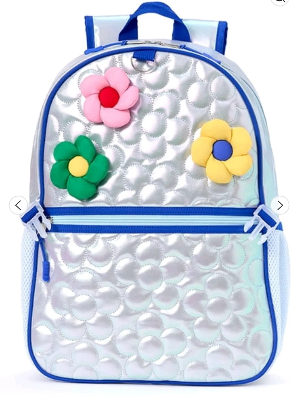 Kids Silver Floral Backpack with Multicolor Flowers - Brand